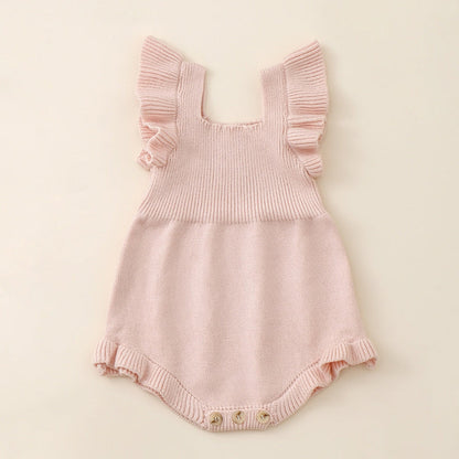 MyKids-USA® Baby Girls Solid Color Fly Sleeves Square Neck Knitted bodysuit