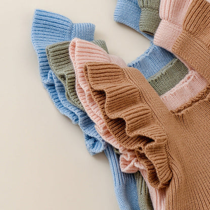 MyKids-USA® Baby Girls Solid Color Fly Sleeves Square Neck Knitted bodysuit