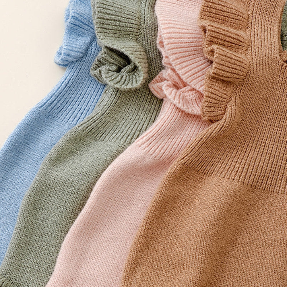 MyKids-USA® Baby Girls Solid Color Fly Sleeves Square Neck Knitted bodysuit