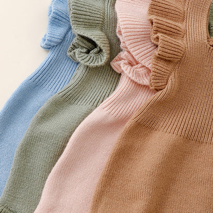 MyKids-USA® Baby Girls Solid Color Fly Sleeves Square Neck Knitted bodysuit