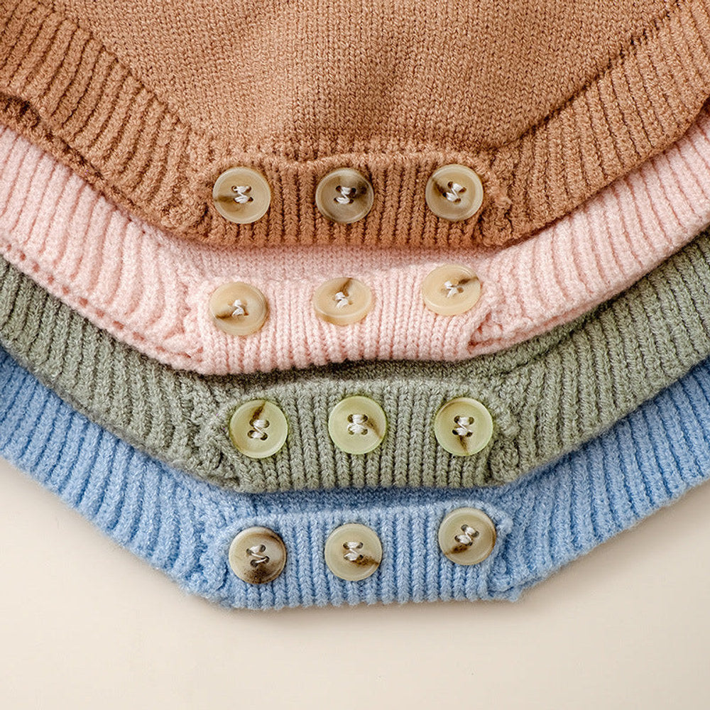 MyKids-USA® Baby Girls Solid Color Fly Sleeves Square Neck Knitted bodysuit
