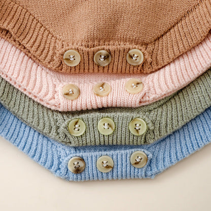 MyKids-USA® Baby Girls Solid Color Fly Sleeves Square Neck Knitted bodysuit