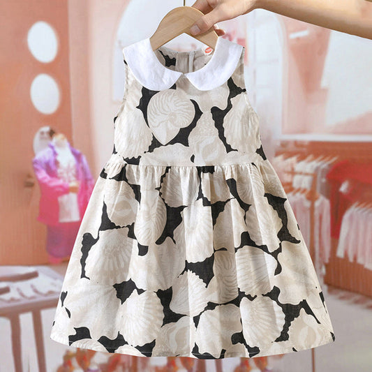 MyKids-USA® Arrival Summer Girls Sleeveless Peter Pan Collar Conch Pattern Thin Dress