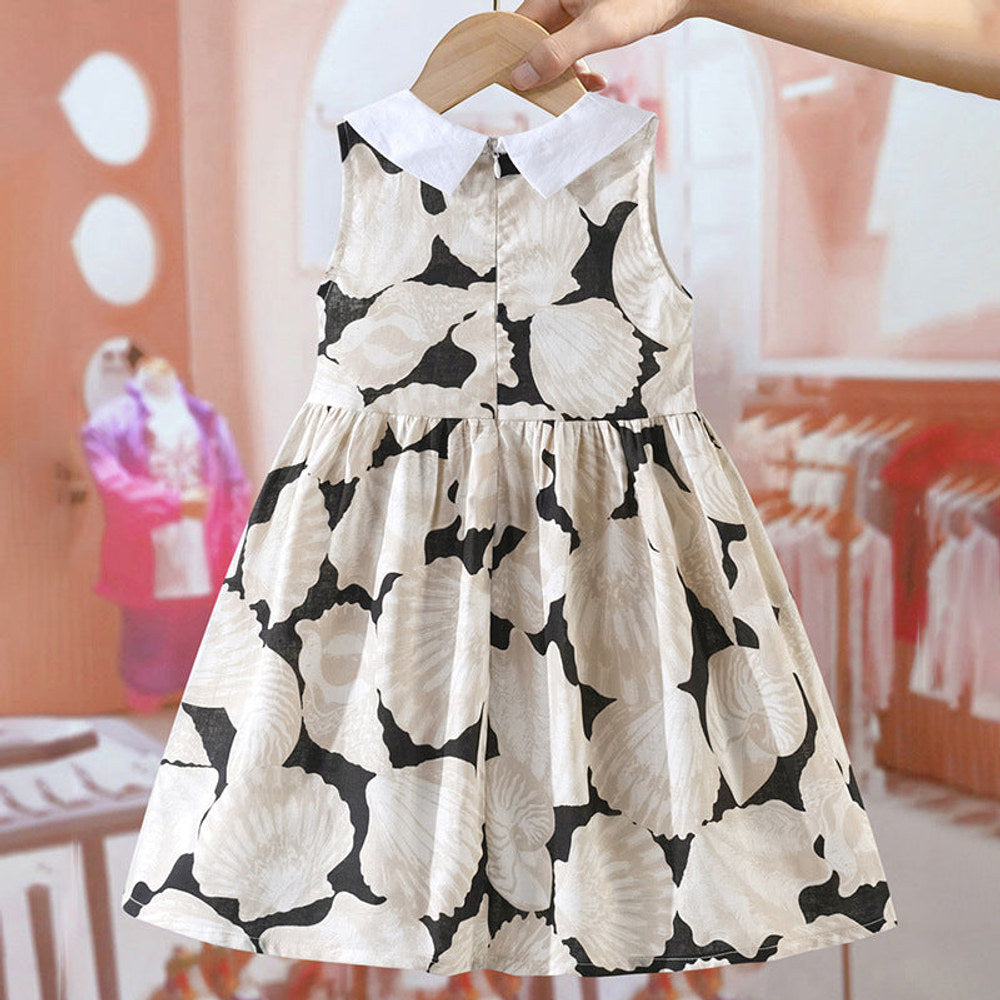 MyKids-USA® Girls Sleeveless Peter Pan Collar Conch Pattern Thin Dress