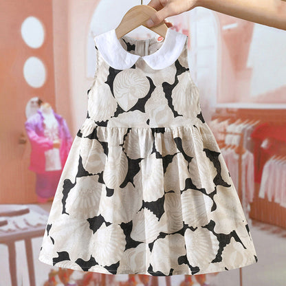 MyKids-USA® Girls Sleeveless Peter Pan Collar Conch Pattern Thin Dress