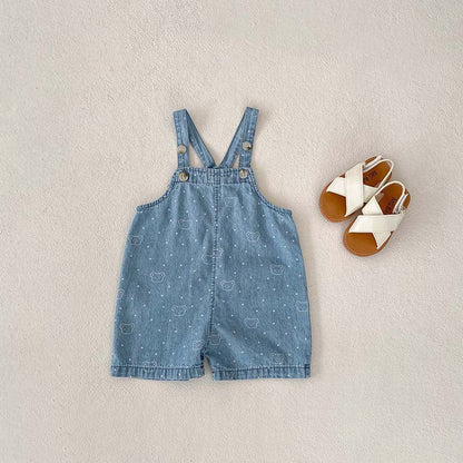 MyKids-USA® Baby Kids Unisex Teddy Print White Dots Denim Overalls