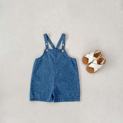 MyKids-USA® Baby Kids Unisex Teddy Print White Dots Denim Overalls