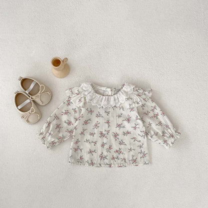 MyKids-USA® Baby Girls Floral Print Long Sleeves Top And Pink Strap Overalls Romper Clothing