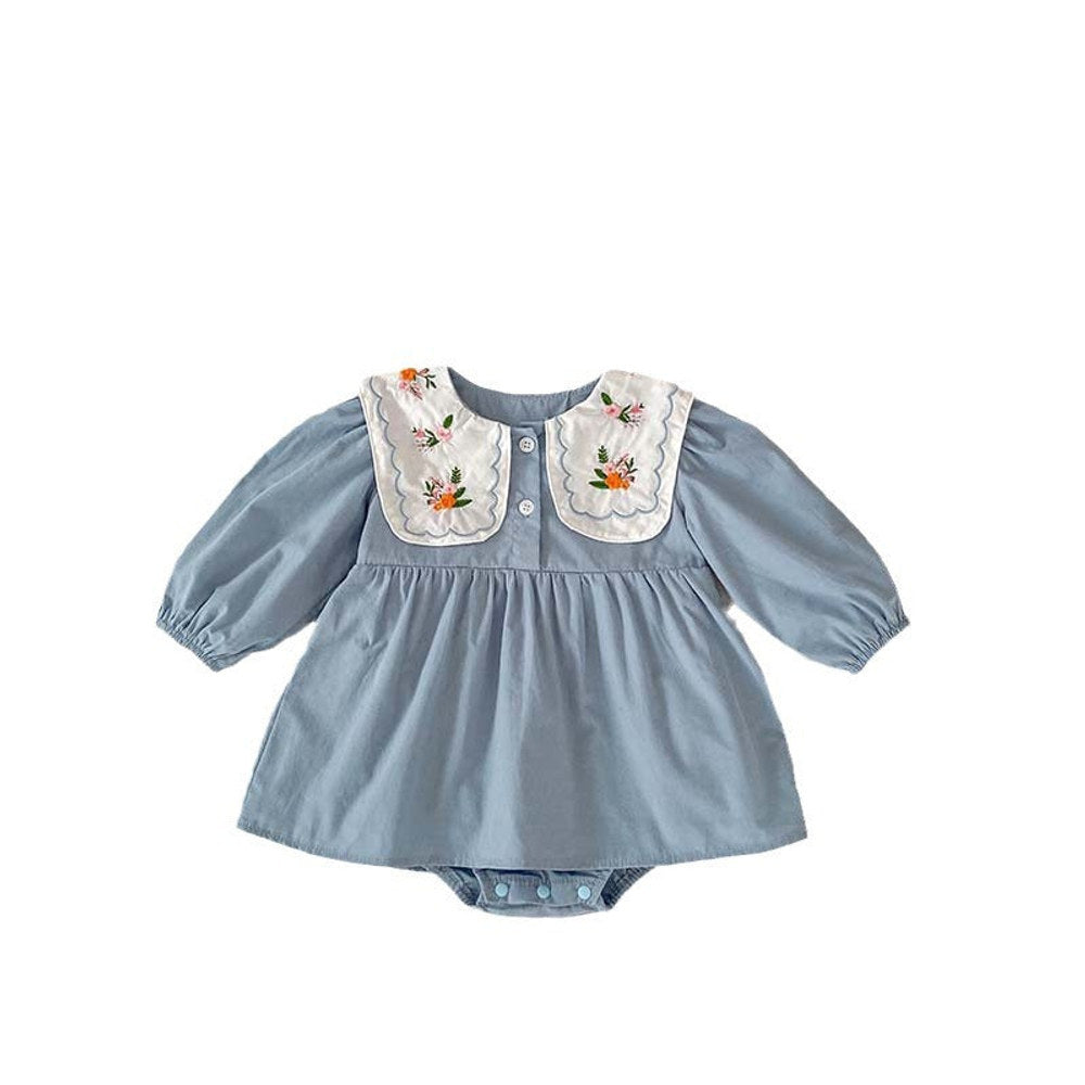 MyKids-USA® Baby Girls Long Sleeves Flowers Embroidered Pattern Crew Neck bodysuit Dress