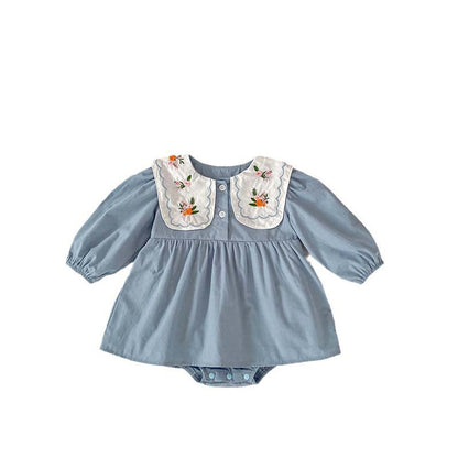 MyKids-USA® Baby Girls Long Sleeves Flowers Embroidered Pattern Crew Neck bodysuit Dress