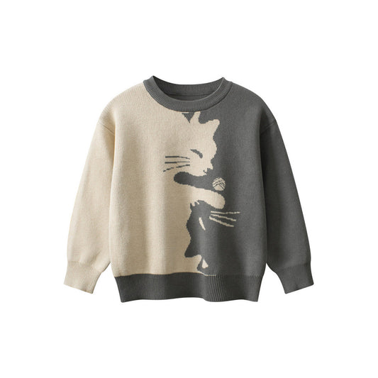 MyKids-USA® Baby Girls Kids Cute Cat Pattern Crew Neck Long Sleeves Knitted Sweatshirt Pullover