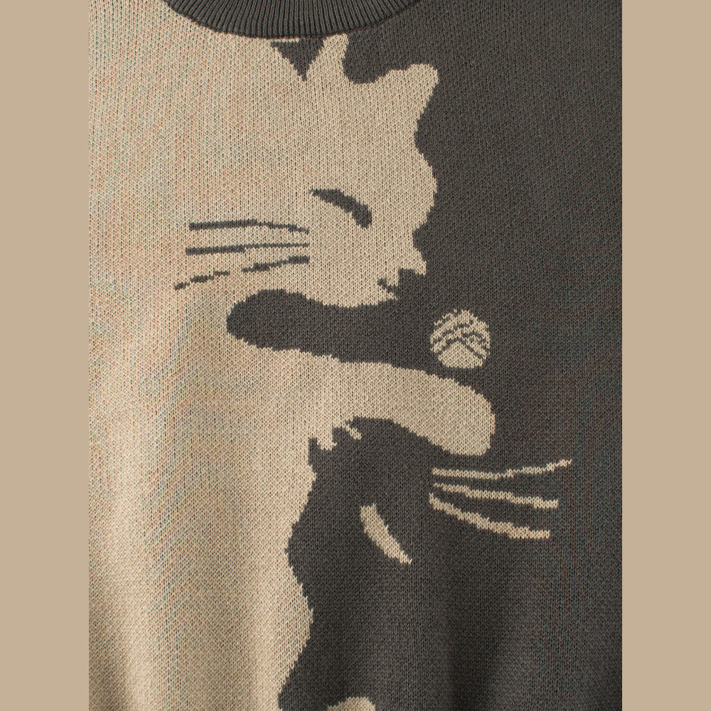 MyKids-USA® Baby Girls Kids Cute Cat Pattern Crew Neck Long Sleeves Knitted Sweatshirt Pullover