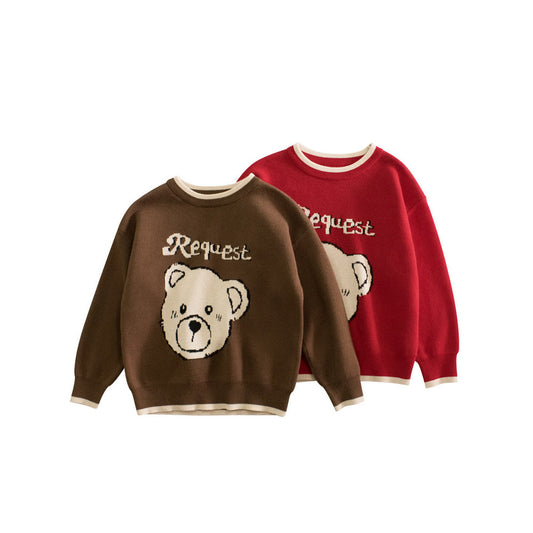 MyKids-USA® Baby Girls Kids Cute Teddy Bear Pattern Crew Neck Long Sleeves Knitted Sweatshirt Pullover
