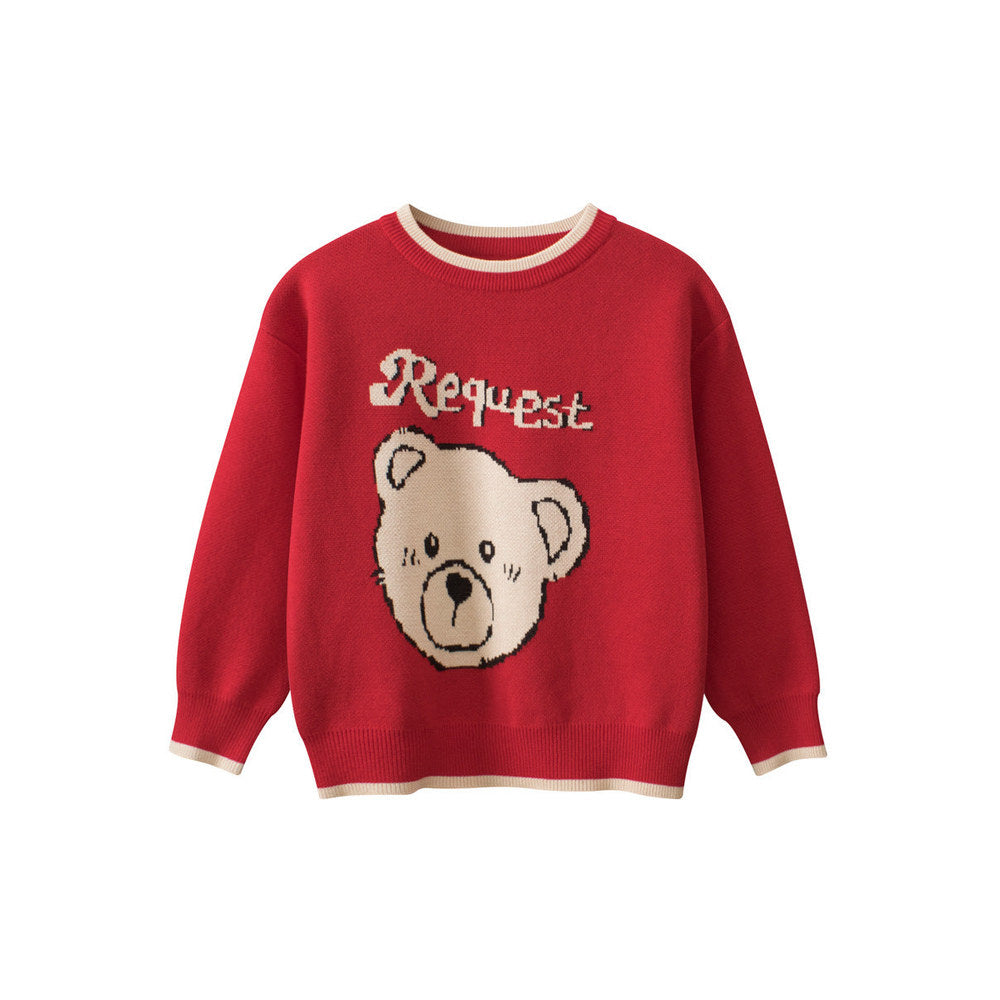 MyKids-USA® Baby Girls Kids Cute Teddy Bear Pattern Crew Neck Long Sleeves Knitted Sweatshirt Pullover