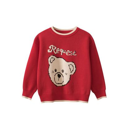 MyKids-USA® Baby Girls Kids Cute Teddy Bear Pattern Crew Neck Long Sleeves Knitted Sweatshirt Pullover