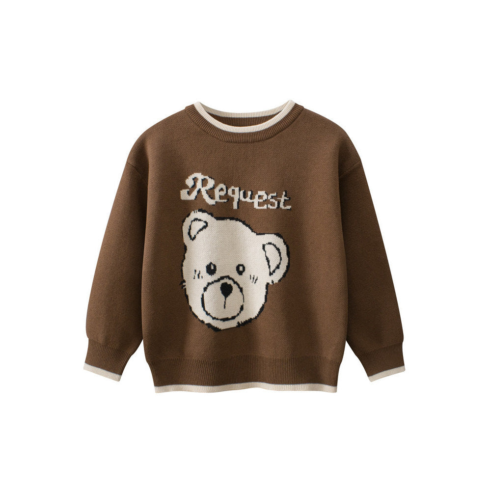 MyKids-USA® Baby Girls Kids Cute Teddy Bear Pattern Crew Neck Long Sleeves Knitted Sweatshirt Pullover