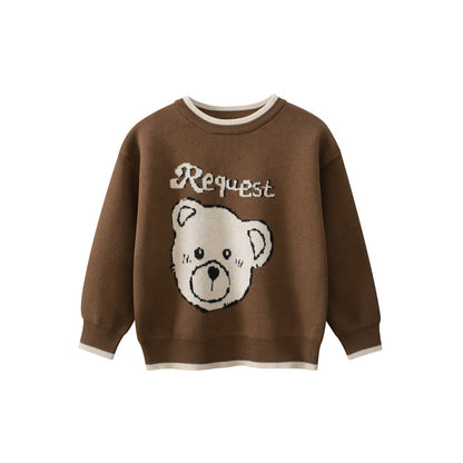 MyKids-USA® Baby Girls Kids Cute Teddy Bear Pattern Crew Neck Long Sleeves Knitted Sweatshirt Pullover