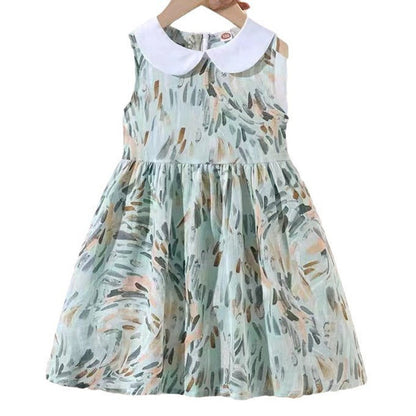 MyKids-USA® Girls Sleeveless Peter Pan Collar Colorful Pattern Thin Dress