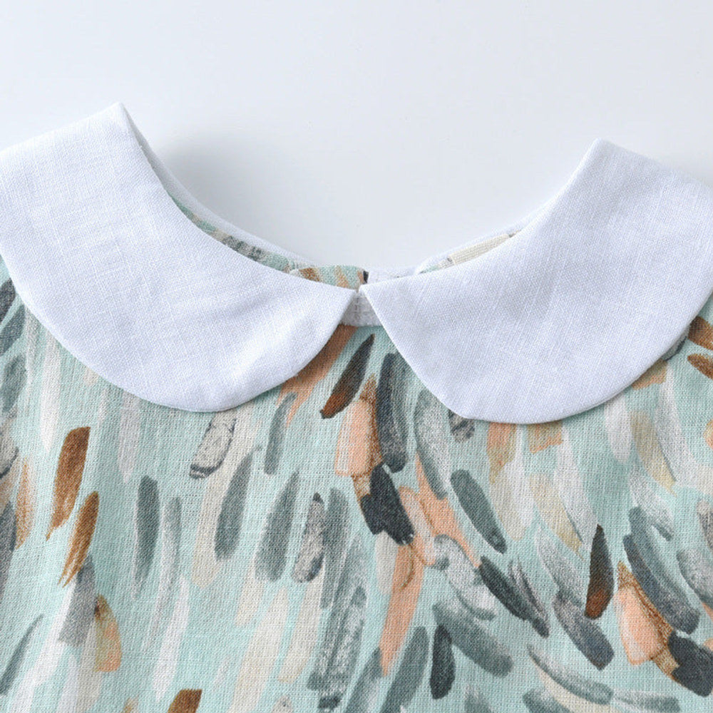 MyKids-USA® Girls Sleeveless Peter Pan Collar Colorful Pattern Thin Dress