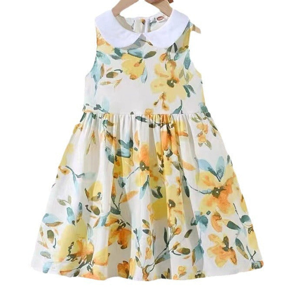 MyKids-USA® Girls Sleeveless Peter Pan Collar Flowers Pattern Thin Dress