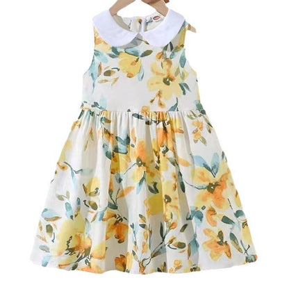 MyKids-USA® Girls Sleeveless Peter Pan Collar Flowers Pattern Thin Dress