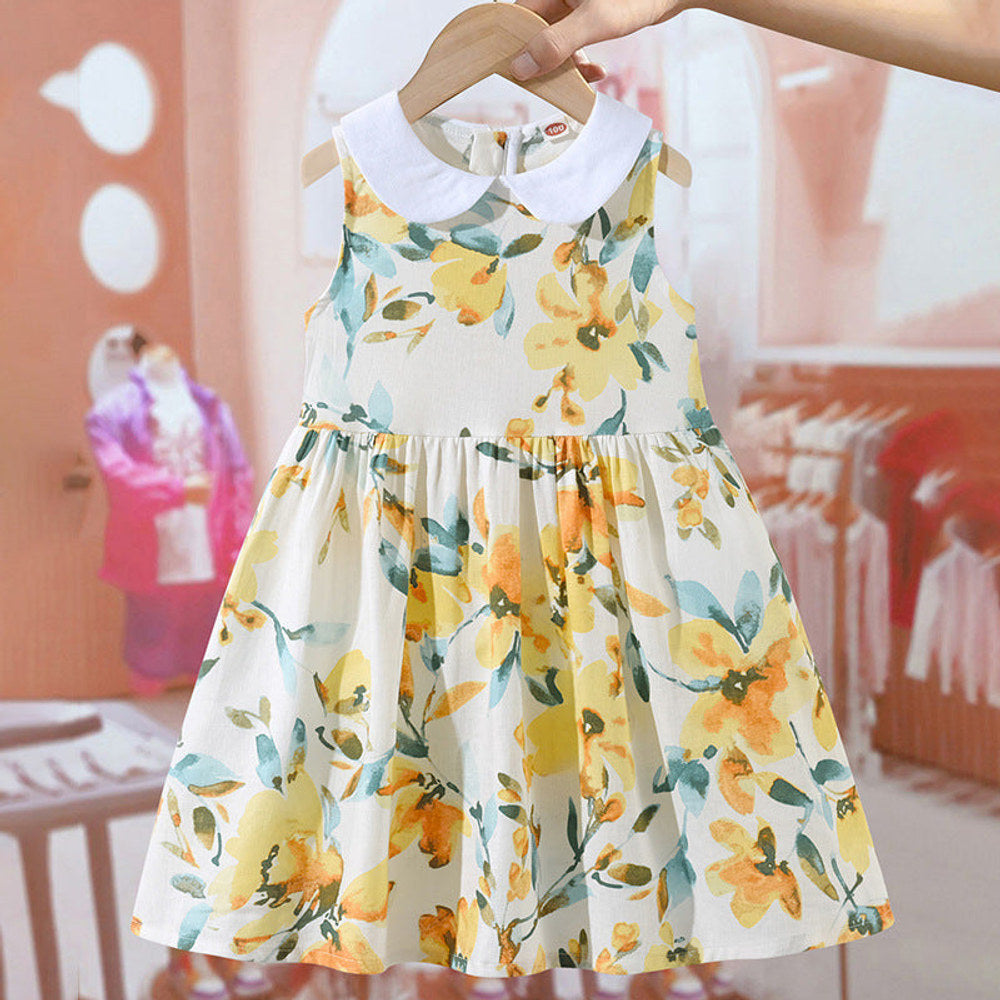 MyKids-USA® Girls Sleeveless Peter Pan Collar Flowers Pattern Thin Dress