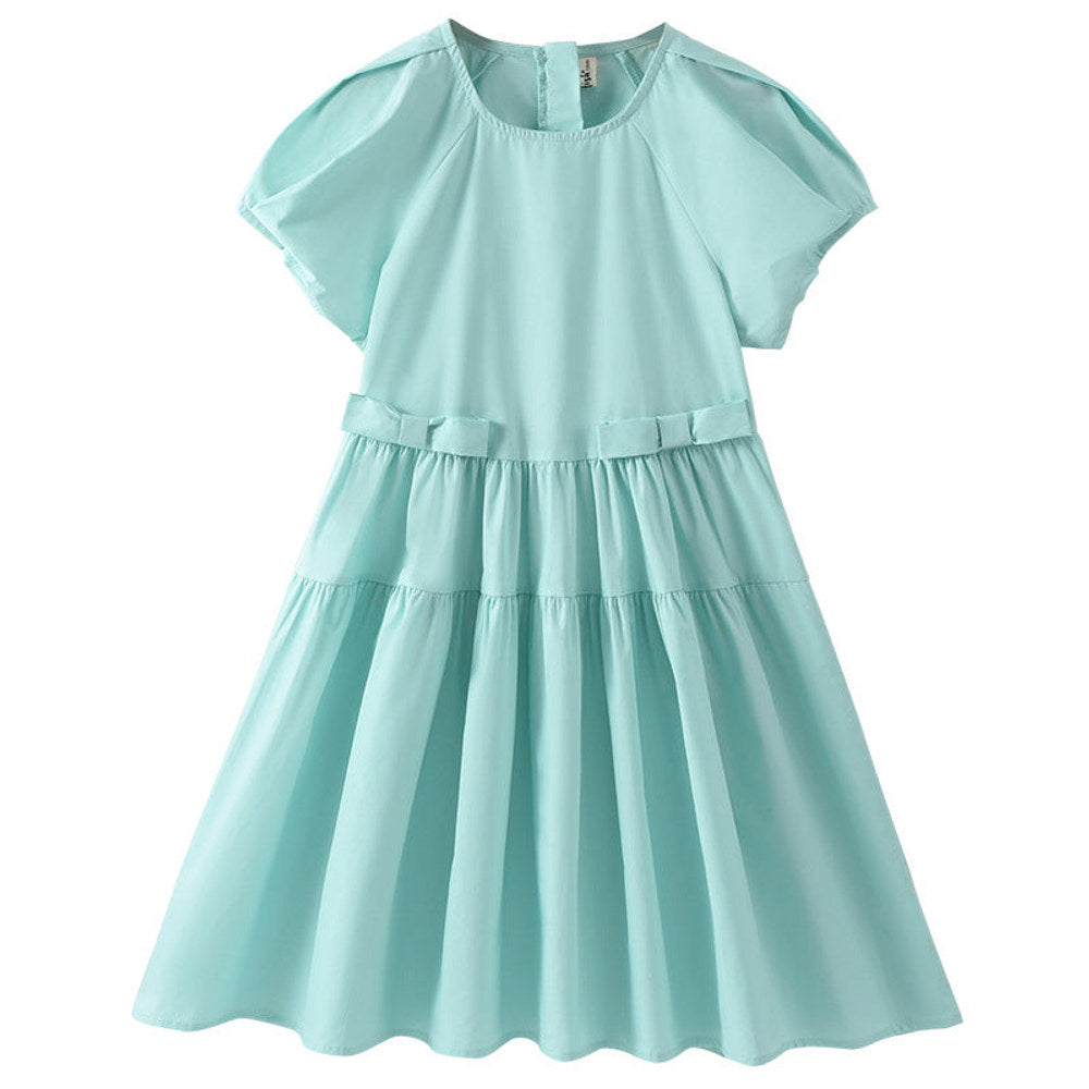 MyKids-USA® Kids Girls Simple Style Solid Color Plain Cotton Short Sleeves Green Dress