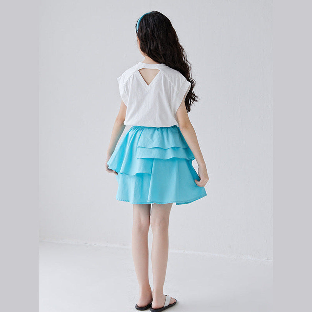 MyKids-USA® Girls Letters Pattern Sleeveless T-Shirt And Solid Color Pleated Skirts Clothing Set