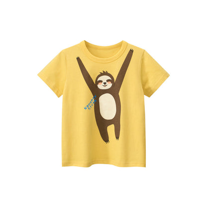 MyKids-USA® Boys’ Cartoon Naughty Monkey And Letters Print T-Shirt In European And American Style