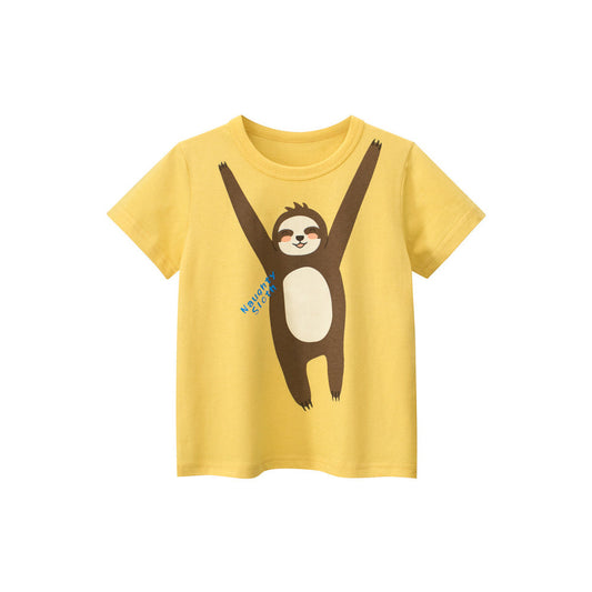 MyKids-USA® Boys’ Cartoon Naughty Monkey And Letters Print T-Shirt In European And American Style