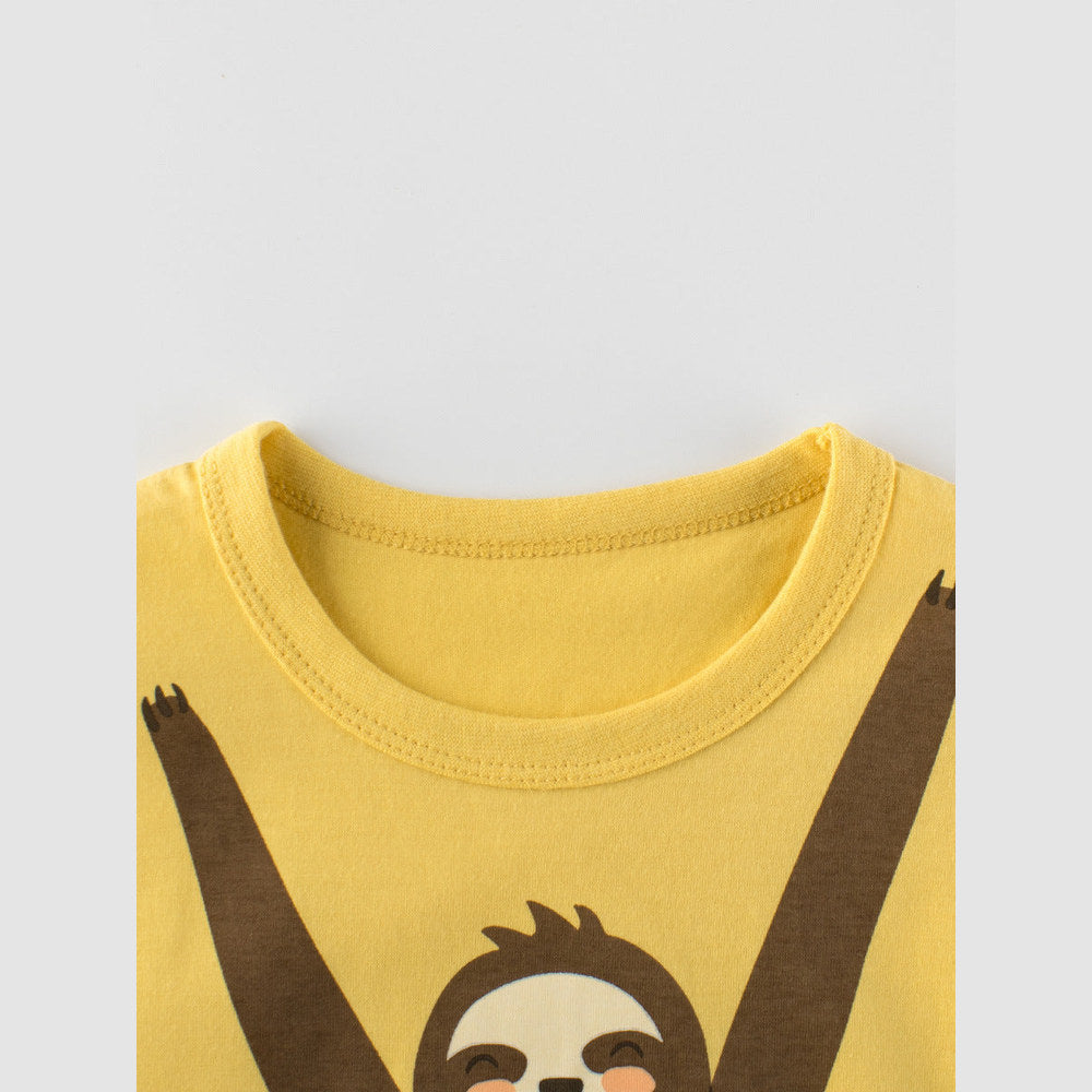 MyKids-USA® Boys’ Cartoon Naughty Monkey And Letters Print T-Shirt In European And American Style