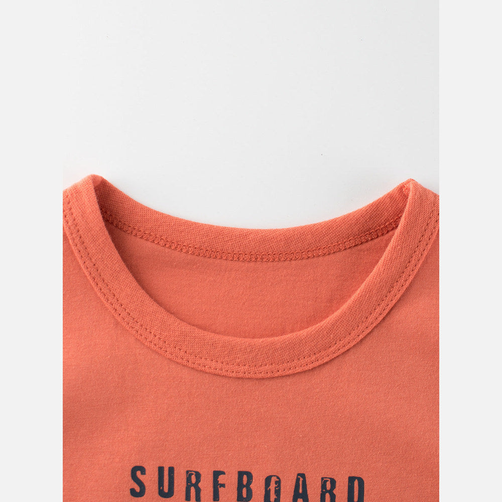 MyKids-USA® Boys’ Cartoon Seaside Cat And Letters Print T-Shirt In European And American Style