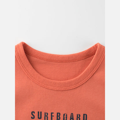 MyKids-USA® Boys’ Cartoon Seaside Cat And Letters Print T-Shirt In European And American Style