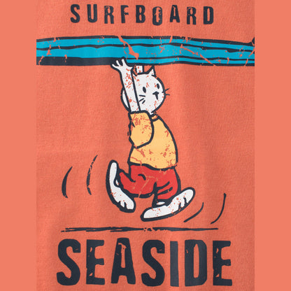 MyKids-USA® Boys’ Cartoon Seaside Cat And Letters Print T-Shirt In European And American Style