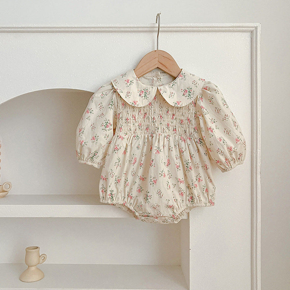 MyKids-USA® Floral Print Baby Kids Peter Pan Collar bodysuit or Girls’ Dress – Princess Sister Matching