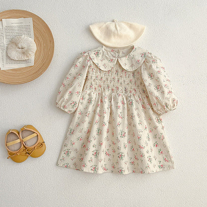 MyKids-USA® Floral Print Baby Kids Peter Pan Collar bodysuit or Girls’ Dress – Princess Sister Matching