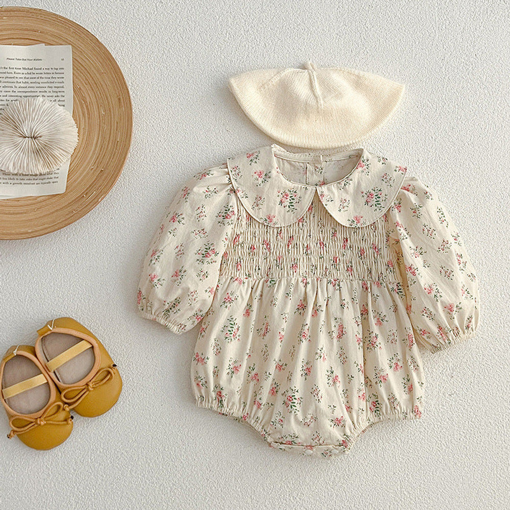 MyKids-USA® Floral Print Baby Kids Peter Pan Collar bodysuit or Girls’ Dress – Princess Sister Matching