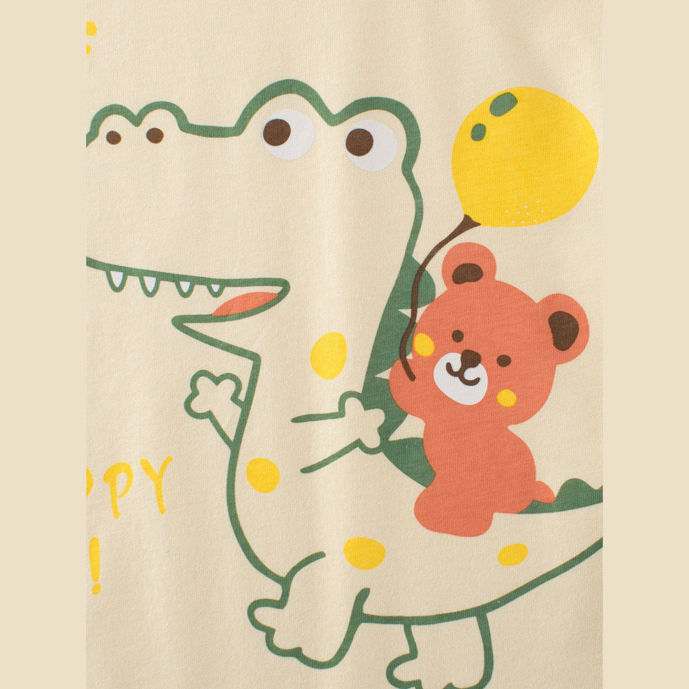 MyKids-USA® Boys’ Cartoon Dinosaur And Teddy Print T-Shirt In European And American Style