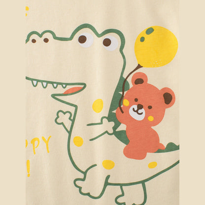MyKids-USA® Boys’ Cartoon Dinosaur And Teddy Print T-Shirt In European And American Style