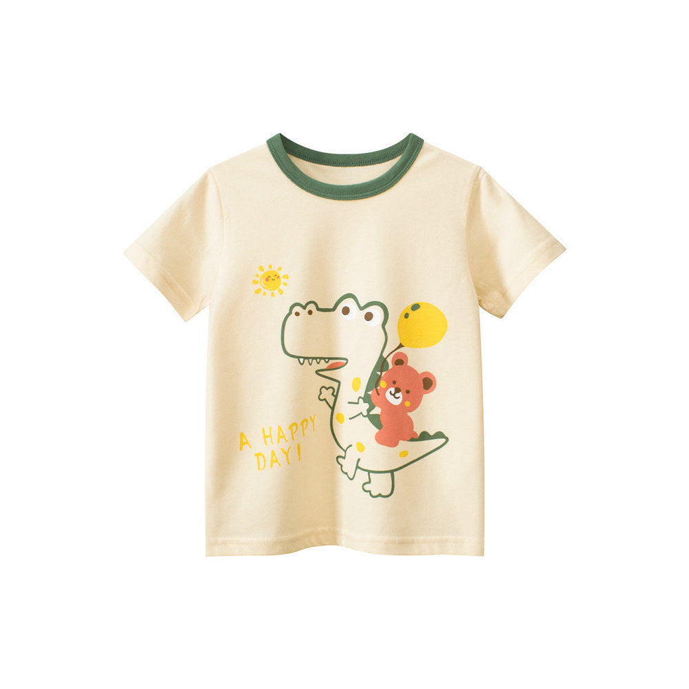 MyKids-USA® Boys’ Cartoon Dinosaur And Teddy Print T-Shirt In European And American Style