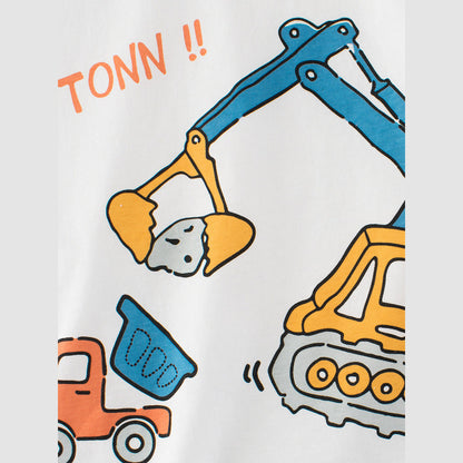 MyKids-USA® Boys’ Cartoon Excavator And Truck Print T-Shirt In European And American Style