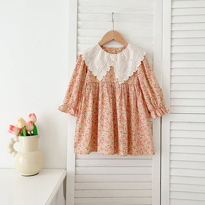 Arrival Autumn Floral Print Baby Kids Girls Hollow-Out Collar bodysuit And Dress – Princess Sister Matching Set