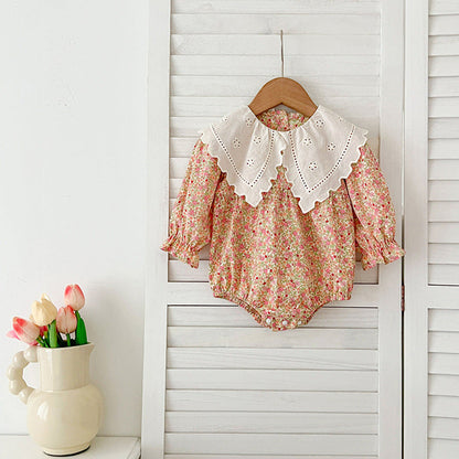 Arrival Autumn Floral Print Baby Kids Girls Hollow-Out Collar bodysuit And Dress – Princess Sister Matching Set