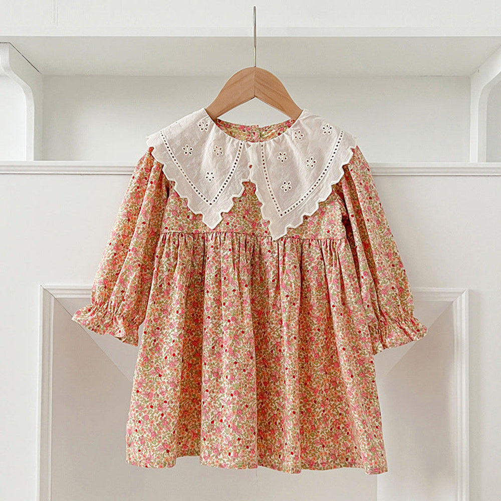 Arrival Autumn Floral Print Baby Kids Girls Hollow-Out Collar bodysuit And Dress – Princess Sister Matching Set