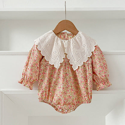 Arrival Autumn Floral Print Baby Kids Girls Hollow-Out Collar bodysuit And Dress – Princess Sister Matching Set