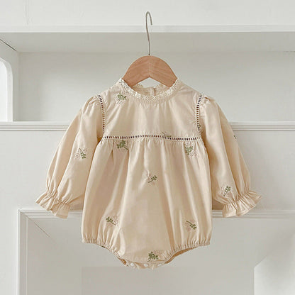 MyKids-USA® Floral Embroidery Pattern Baby Kids Girls Lace Trim Neck bodysuit or Dress – Princess Sister Matching