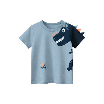 MyKids-USA® Boys’ Cartoon Dinosaur And Letters Print T-Shirt In European And American Style