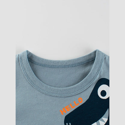 MyKids-USA® Boys’ Cartoon Dinosaur And Letters Print T-Shirt In European And American Style