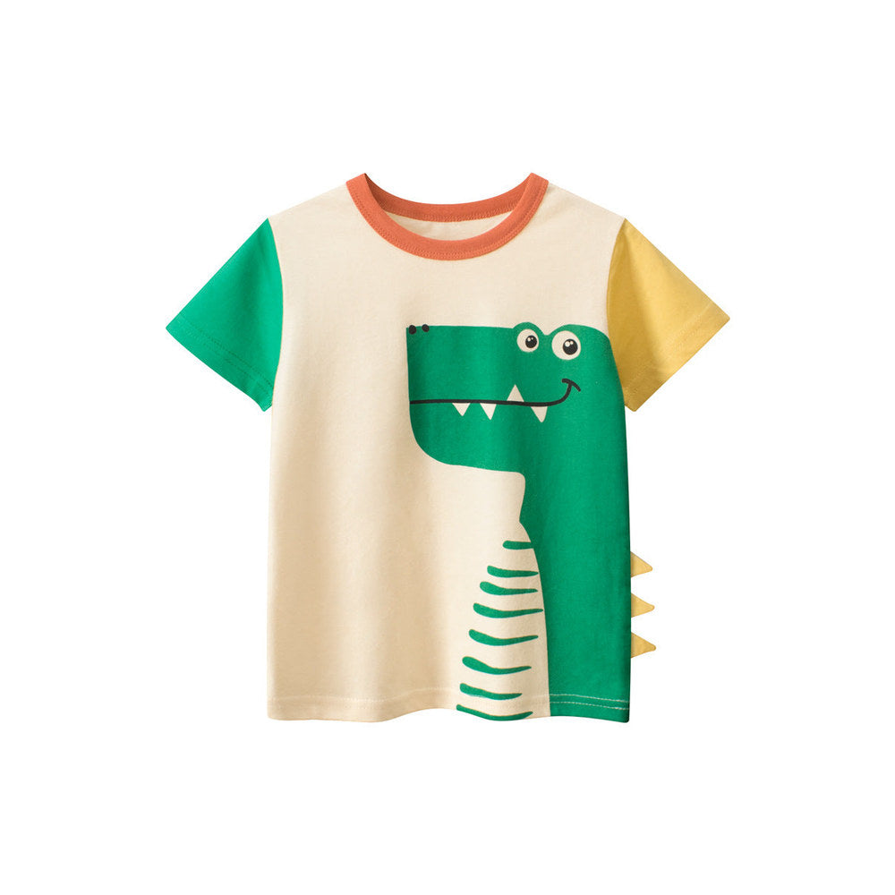 MyKids-USA® Boys's Cartoon Dinosaur Print Color Patchwork Short Sleeves T-Shirt In European And American Style