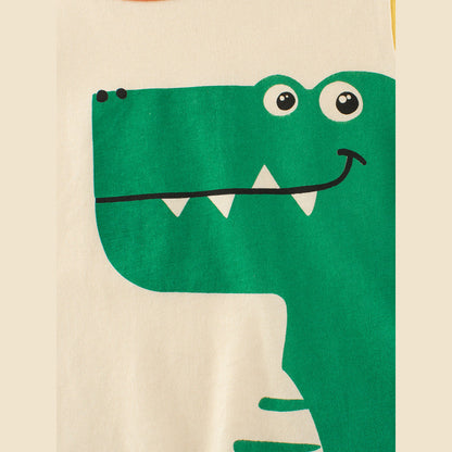 MyKids-USA® Boys's Cartoon Dinosaur Print Color Patchwork Short Sleeves T-Shirt In European And American Style